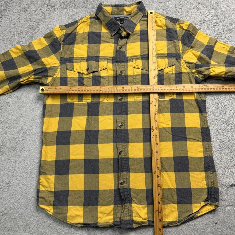 Banana Republic Mens Slim Fit Flannel Shirt Yellow Grey Buffalo Plaid Large EUC!